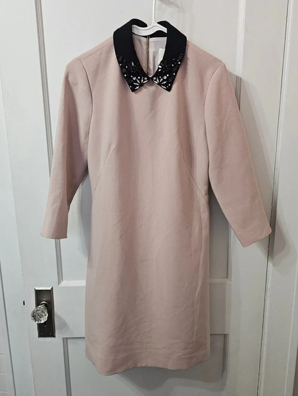 Kate Spade Beaded Collar Shift Dress in Blush Pink and Black, Sz 4